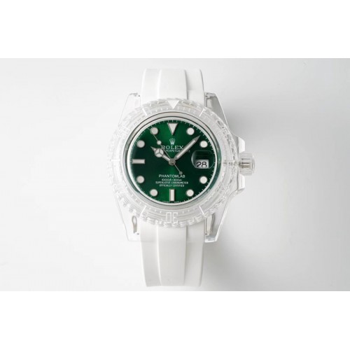 Rolex Submariner Phantomlab Transparent KZF Best Edition Green Dial on White Rubber Strap VR3135 Rolex Submariner Phantomlab Transparent KZF Best Edition Green Dial on White Rubber Strap VR3135