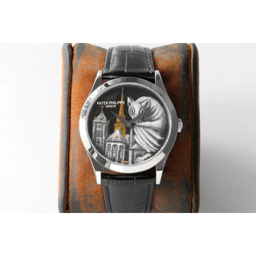 Patek Philippe Classic 5077P-102 SS Case FLF Best Edition Real Enamel Dial 4 Black Leather strap Cal.240