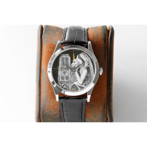 Patek Philippe Classic 5077P-102 SS Case FLF Best Edition Real Enamel Dial 3 Black Leather strap Cal.240