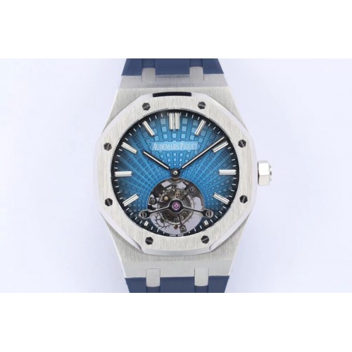 Audemars Piguet Royal Oak SS Tourbillon R8F Blue Sunburst Tapisserie Dial on Rubber band