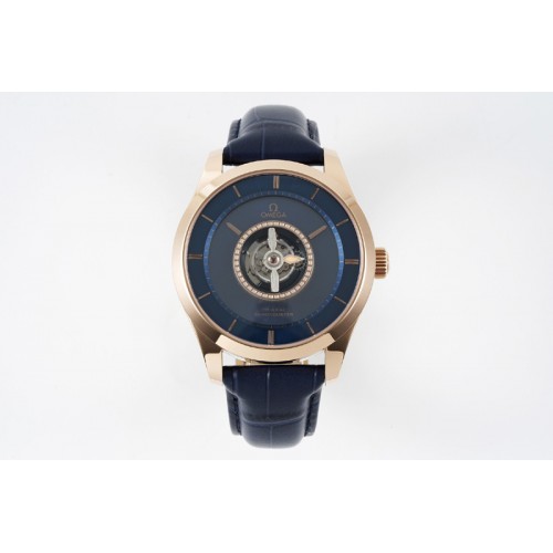 Omega De Ville Tourbillon RG MIF Best Edition Blue Dial on Blue Leather Strap