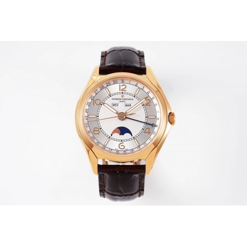 Vacheron Constantin  Fiftysix Complete Calendar RG 40mm ZF 1:1 Best Edition White Dial on Brown Leather Strap A2460