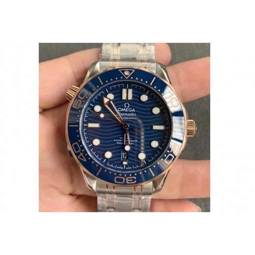 Omega Seamaster Diver 300M SS/RG ORF 1:1 Best Edition Blue Ceramic Blue Dial on SS Bracelet A8800