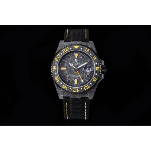 Rolex GMT DIW Carbon OMF Best Edition Black/Yellow Black Dial on Black Nylon Strap SA3186 CHS