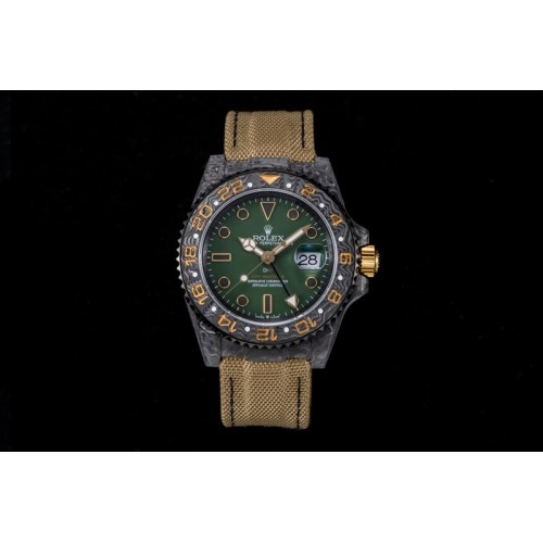 Rolex GMT DIW Carbon OMF Best Edition Green Dial on Yellow Nylon Strap SA3186 CHS