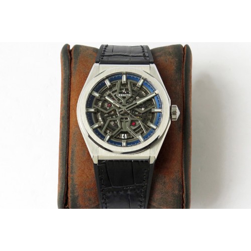Zenith Defy Classic LF 1:1 Best Edition Skeleton Blue Dial on Black Gummy Strap A2892 Zenith Defy Classic LF 1:1 Best Edition Skeleton Blue Dial on Black Gummy Strap A2892