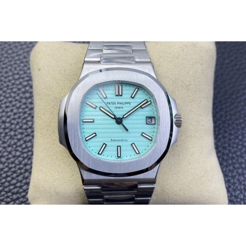 Patek Philippe & Tiffany Nautilus 5711/1A 3KF 1:1 Best Edition Blue Textured Dial on SS Bracelet A324 Super Clone V2