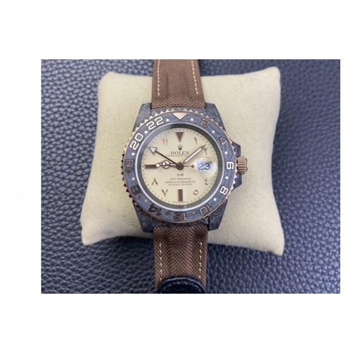 Rolex GMT DIW Carbon 1:1 Best Edition Yellow Dial on Brown Nylon Strap VR3186 CHS