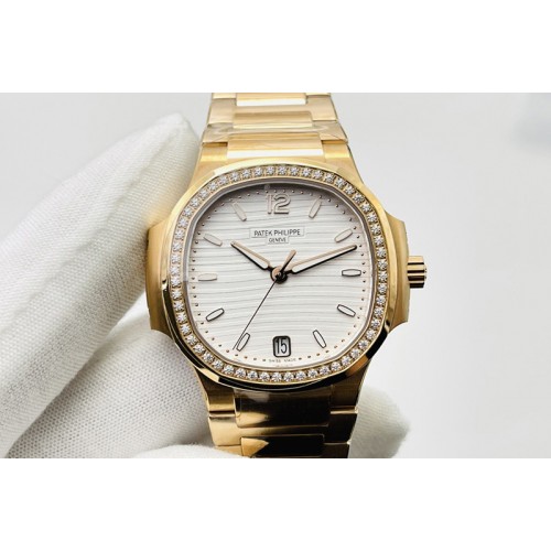 Patek Philippe Nautilus 7118 Ladies RG 3KF 1:1 Best Edition White Dial Diamonds Bezel on RG Bracelet A324 Super Clone