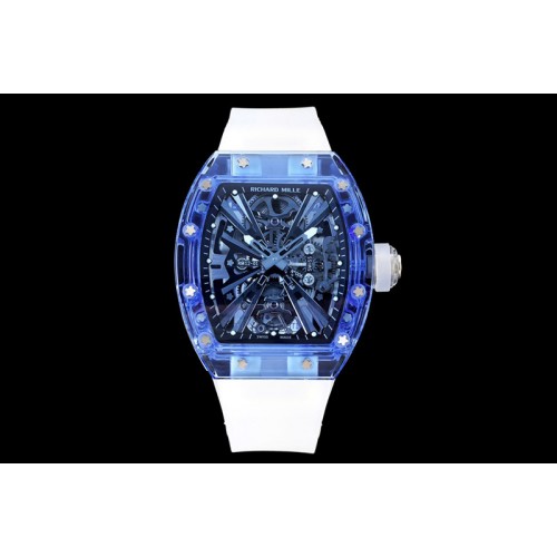 Richard Mille RM012 Blue Transparent Tourbillon RMF Best Edition Skeleton Dial on White Rubber Strap Richard Mille RM012 Blue Transparent Tourbillon RMF Best Edition Skeleton Dial on White Rubber Strap
