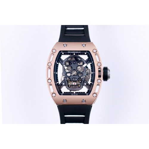 Richard Mille RM052 Skull RG Real Tourbillon 3KF 1:1 Best Edition Skull Dial on Black Rubber Strap