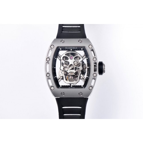 Richard Mille RM052 Skull Titanium Real Tourbillon 3KF 1:1 Best Edition Skull Dial on Black Rubber Strap Richard Mille RM052 Skull Titanium Real Tourbillon 3KF 1:1 Best Edition Skull Dial on Black Rubber Strap