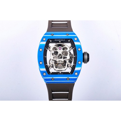 Richard Mille RM052 Skull Blue NTPT Real Tourbillon 3KF 1:1 Best Edition Skull Dial on Gray Rubber Strap Richard Mille RM052 Skull Blue NTPT Real Tourbillon 3KF 1:1 Best Edition Skull Dial on Gray Rubber Strap