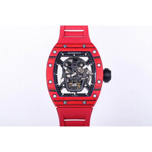 Richard Mille RM052 Skull Red NTPT Real Tourbillon 3KF 1:1 Best Edition Skull Dial on Red Rubber Strap Richard Mille RM052 Skull Red NTPT Real Tourbillon 3KF 1:1 Best Edition Skull Dial on Red Rubber Strap