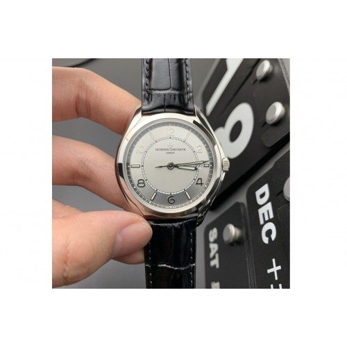 Vacheron Constantin Fiftysix SS 40mm ZF 1:1 Best Edition Silver Dial on Black Leather Strap A1326