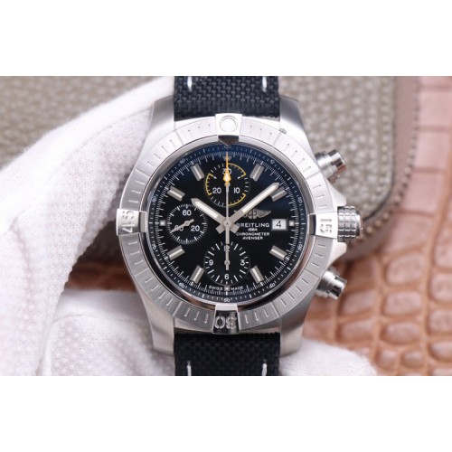 Breitling Avenger Chrono SS TF 1:1 Best Edition Black Dial on Black Nylon Strap A7750