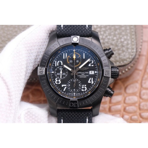 Breitling Avenger Chrono PVD Titanium TF 1:1 Best Edition Black Dial on Black Nylon Strap A7750