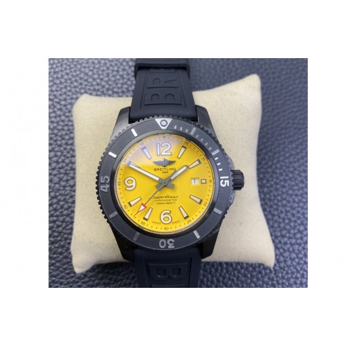 Breitling Superocean Automatic 46mm TF 1:1 Best Edition PVD Titanium Yellow Dial  Black Rubber Strap A2824