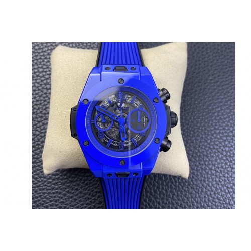 Hublot Big Bang Unico Blue Magic Ceramic ZF 1:1 Best Edition Skeleton Dial on Blue Rubber Strap A1280