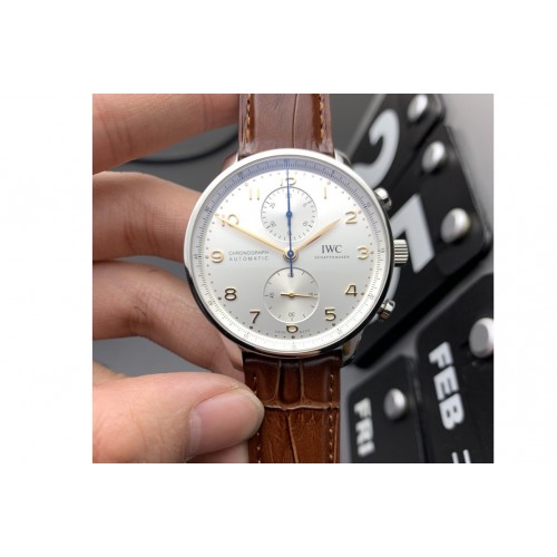 IWC Portuguese Chrono IW371604 ZF 1:1 Best Edition White Dial on Brown Leather Strap A69355