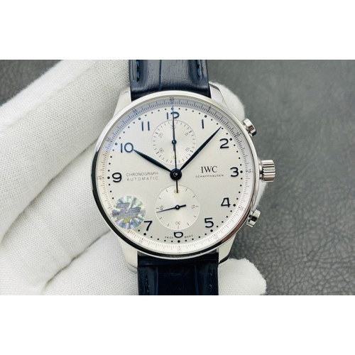 IWC Portuguese Chrono IW371605 ZF 1:1 Best Edition White Dial on Blue Leather Strap A69355