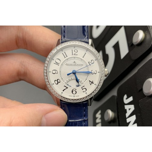 Jaeger-LeCoultre Rendez-Vous Night & Day SS ZF 1:1 Best Edition White Textured Dial Diamonds Bezel on Black Leather Strap A898 Jaeger-LeCoultre Rendez-Vous Night & Day SS ZF 1:1 Best Edition White Textured Dial Diamonds Bezel on Black Leather Strap A898