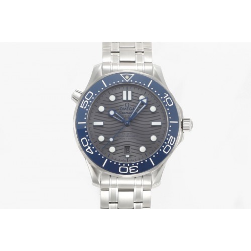 Omega 2018 Seamaster Diver 300M VSF 1:1 Best Edition Blue Ceramic Gray Dial on SS Bracelet A8800 V2 (Black Balance Wheel)