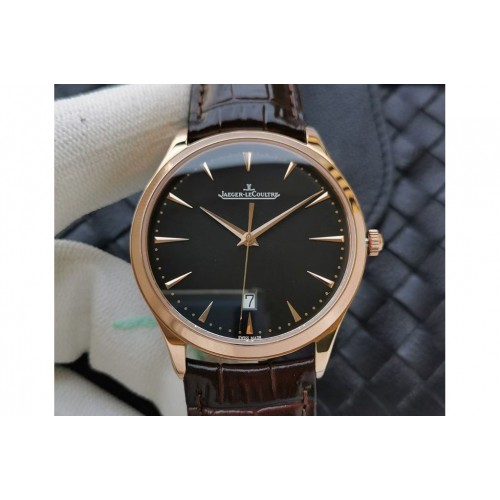 Jaeger-LeCoultre Master Ultra Thin Date 1282510 RG ZF 1:1 Best Edition Black Dial on Brown Leather Strap A899/1