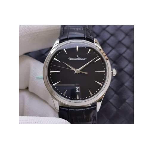 Jaeger-LeCoultre Master Ultra Thin Date 1288420 SS ZF 1:1 Best Edition Black Dial on Black Leather Strap A899/1