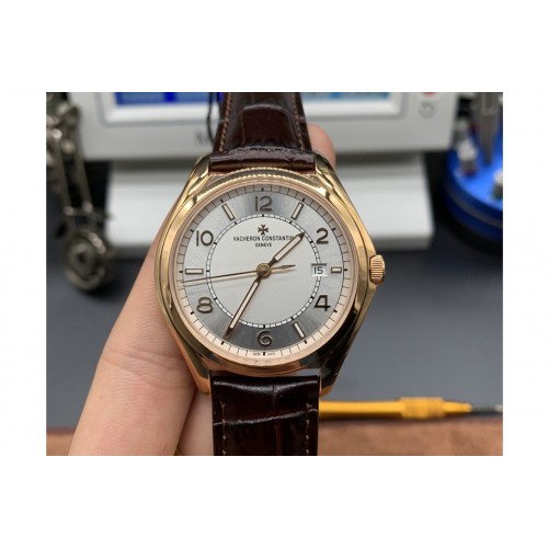 Vacheron Constantin Fiftysix RG 40mm ZF 1:1 Best Edition Silver  Dial on Brown Leather Strap A1326