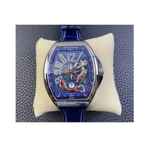 Franck Muller Vanguard V45 KOI SS ABF 1:1 Best Edition Blue Fish Dial on Blue Gummy Strap A2824 Franck Muller Vanguard V45 KOI SS ABF 1:1 Best Edition Blue Fish Dial on Blue Gummy Strap A2824