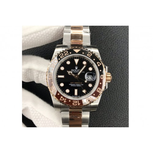 Rolex GMT-Master II 126711 CHNR Black/Brown Ceramic EWF Best Edition on SS/RG Bracelet SA3186