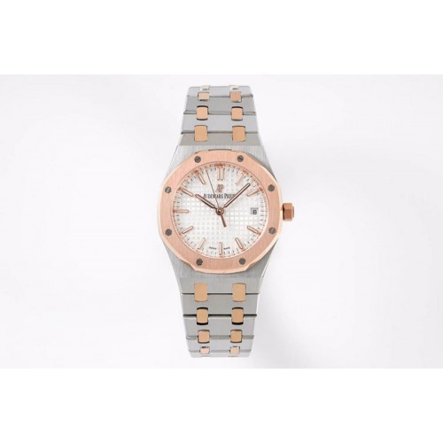 Audemars Piguet Royal Oak 77351 Ladies SS/RG NTF Best Edition White Dial RG Bezel on SS/RG Bracelet A5800 Audemars Piguet Royal Oak 77351 Ladies SS/RG NTF Best Edition White Dial RG Bezel on SS/RG Bracelet A5800