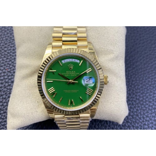 Rolex Day-Date 40mm 228239 EW New Dial Version 904 RG Green Roman Markers Dial on RG President Bracelet A2836