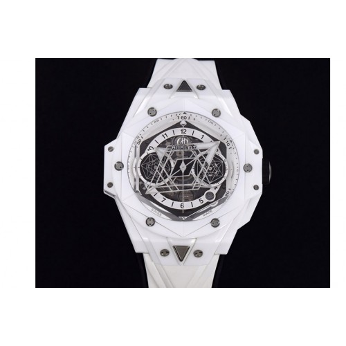 Hublot Big Bang Sang Bleu II White Ceramic ZF Best Edition on White Rubber Strap A1240