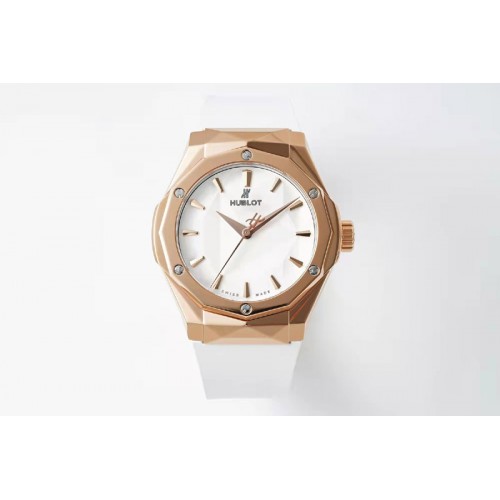 Hublot Classic Fusion Orlinski RG APSF 1:1 Best Edtion White Faceted Dial on White Rubber Strap A2892