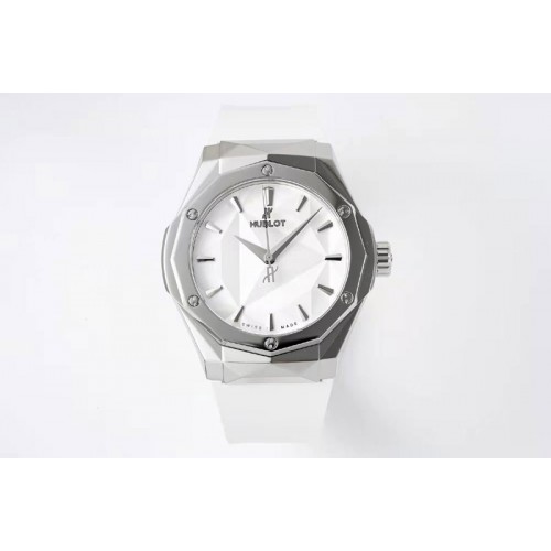 Hublot Classic Fusion Orlinski SS APSF 1:1 Best Edtion White Faceted Dial on White Rubber Strap A2892