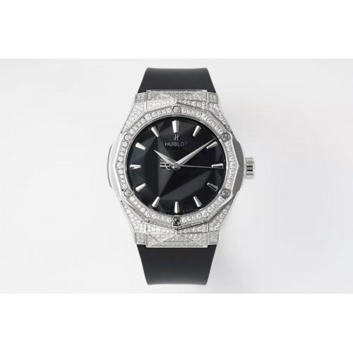 Hublot Classic Fusion Orlinski SS Full Diamonds APSF 1:1 Best Edtion Black Faceted Dial on Black Rubber Strap A2892