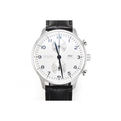 IWC Portuguese Chrono IW3716 RSF 1:1 Best Edition White Dial Blue Markers on Black Leather Strap A7750