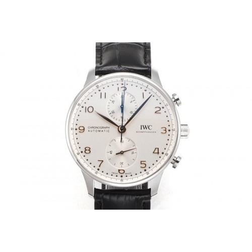IWC Portuguese Chrono IW3716 RSF 1:1 Best Edition White Dial YG Markers on Black Leather Strap A7750
