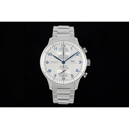 IWC Portuguese Chrono IW3716 RSF 1:1 Best Edition White Dial Blue Markers on SS Bracelet A7750