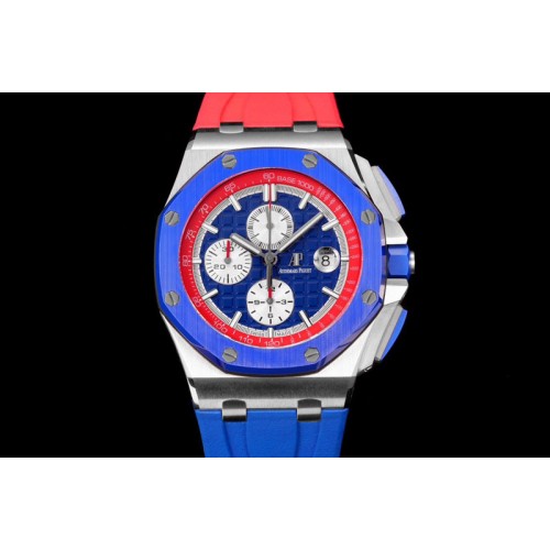 Audemars Piguet Royal Oak Offshore 44mm SS TKF 1:1 Best Edition Blue/Red Dial on Blue/Red Rubber Strap A3126