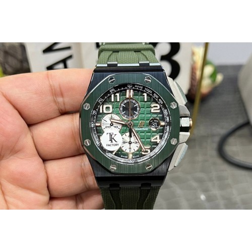 Audemars Piguet Royal Oak Offshore 44mm Black Ceramic TKF Best Edition Green Dial on Green Rubber Strap A3126
