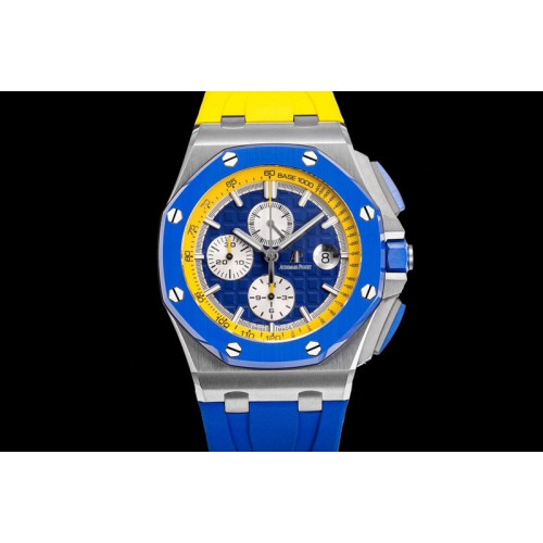 Audemars Piguet Royal Oak Offshore 44mm SS TKF 1:1 Best Edition Blue/Yellow Dial on Blue/Yellow Rubber Strap A3126 Audemars Piguet Royal Oak Offshore 44mm SS TKF 1:1 Best Edition Blue/Yellow Dial on Blue/Yellow Rubber Strap A3126