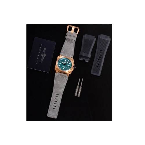 Bell&Ross BR 03-92 Diver Ceramic Bezel Bronze B12 1:1 Best Edition Green Dial on Gray Leather Strap MIYOTA 9015 (Free Black Rubb
