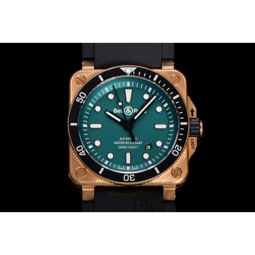 Bell&Ross BR 03-92 Diver Ceramic Bezel Bronze B12 1:1 Best Edition Green Dial on Black Rubber Strap MIYOTA 9015 (Free Gray Leath