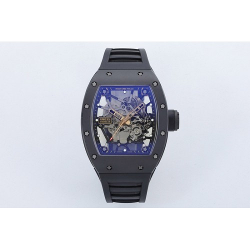 Richard Mille RM035 Americas Black Ceramic / RG ZF 1:1 Best Edition Skeleton Dial on Black Rubber Strap RMUL1 Super Clone Richard Mille RM035 Americas Black Ceramic / RG ZF 1:1 Best Edition Skeleton Dial on Black Rubber Strap RMUL1 Super Clone