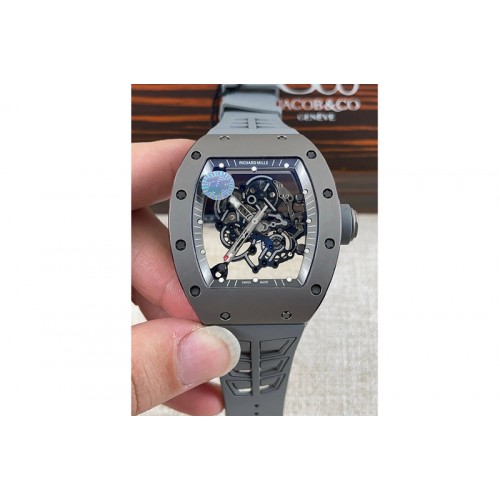 Richard Mille RM055 Titanium Carbide ZF 1:1 Best Edition Skeleton Dial On Gray Shark Rubber Strap RMUL2 Super Clone Richard Mille RM055 Titanium Carbide ZF 1:1 Best Edition Skeleton Dial On Gray Shark Rubber Strap RMUL2 Super Clone