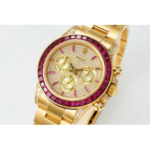 Rolex Daytona Cosmograph Red T Crystals Bezel YG PPMF Best Diamond Dial On SS Bracelet A4801