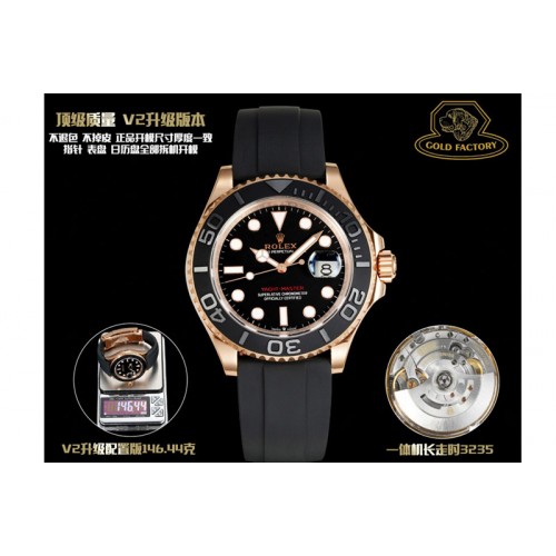 Rolex Yacht-Master 126655 Gold Factory 1:1 Best Edition RG Black Dial on Oysterflex Strap VR3235